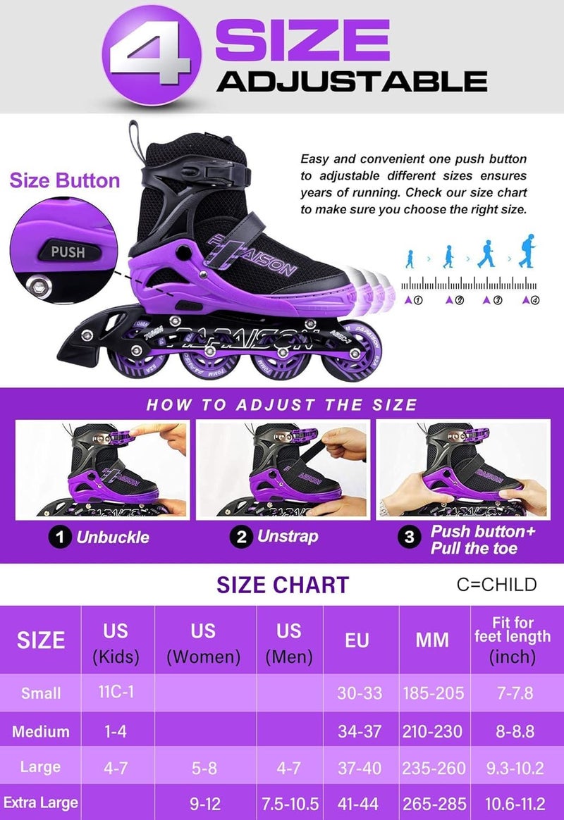 PAPAISON Adjustable Inline Skates for Kids and Adults with Full Light Up Wheels, Outdoor Roller Skates for Girls and Boys, Men and Women - Image 3
